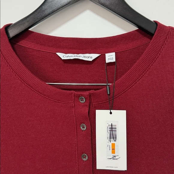 Calvin Klein Jeans Womens Ribbed Burgundy Midi Quarter Length Sleeve Dress Small - Picture 3 of 9